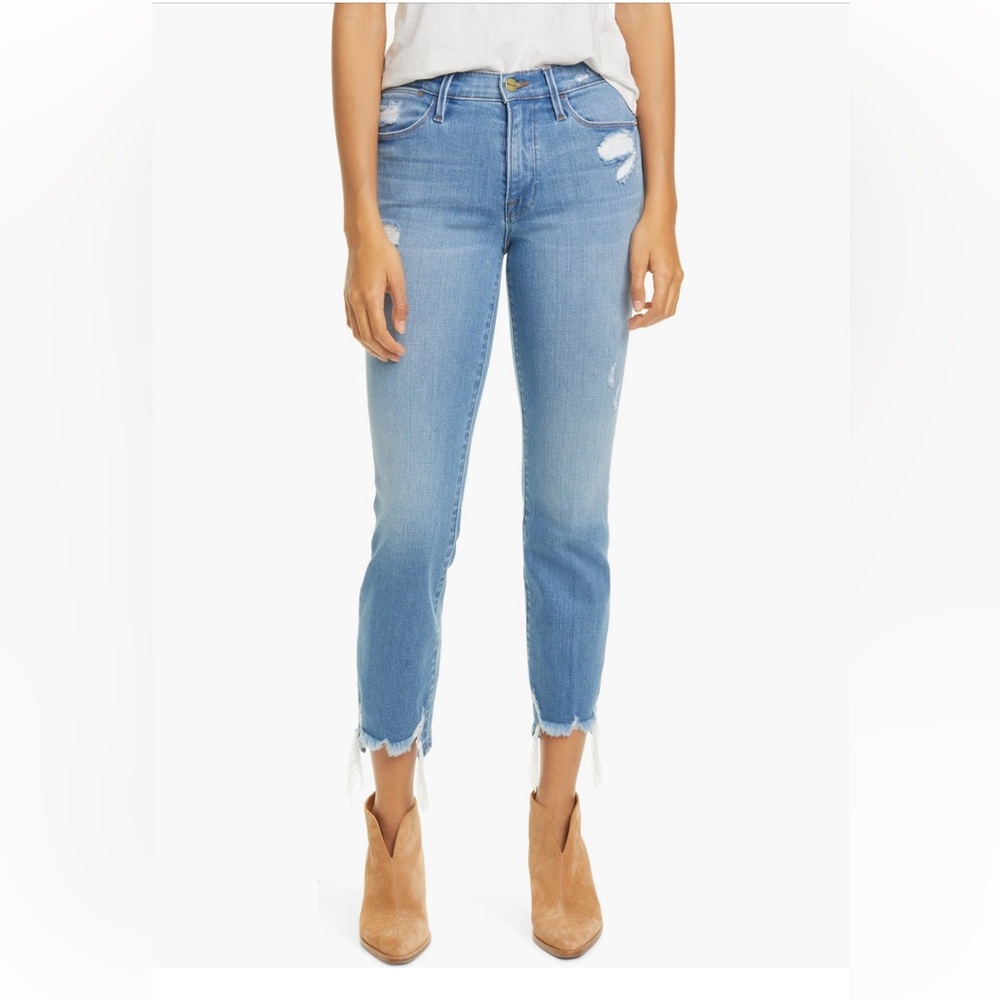 FRAME Le High Ripped Straight Leg Jeans